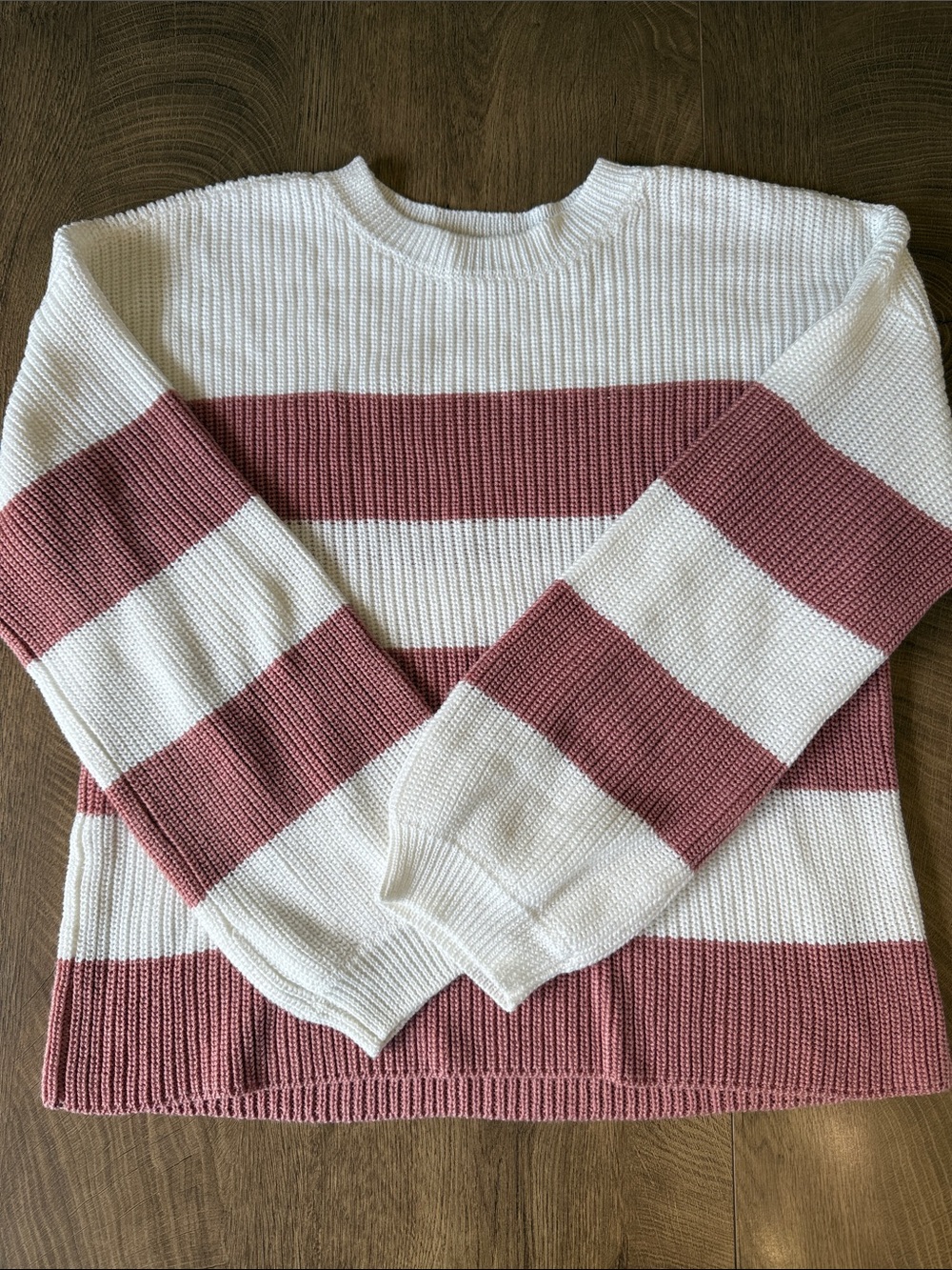BB Dakota White and Mauve Striped Crewneck Sweater